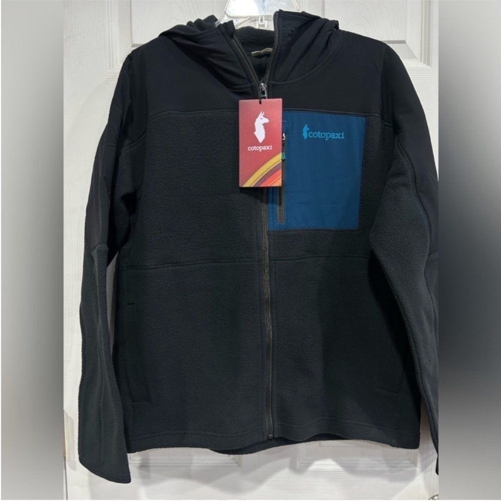 Cotopaxi Women's Small Arabazo Hooded Jacket Black Teal Fleece Full Zip NWT